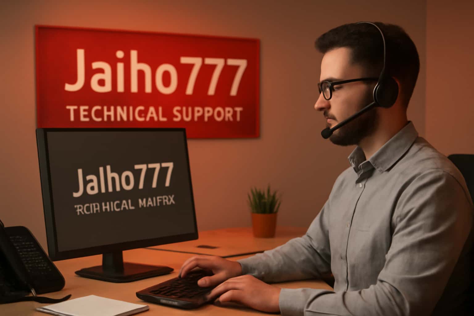 An informative scene depicting Jaiho777 Technical Support.