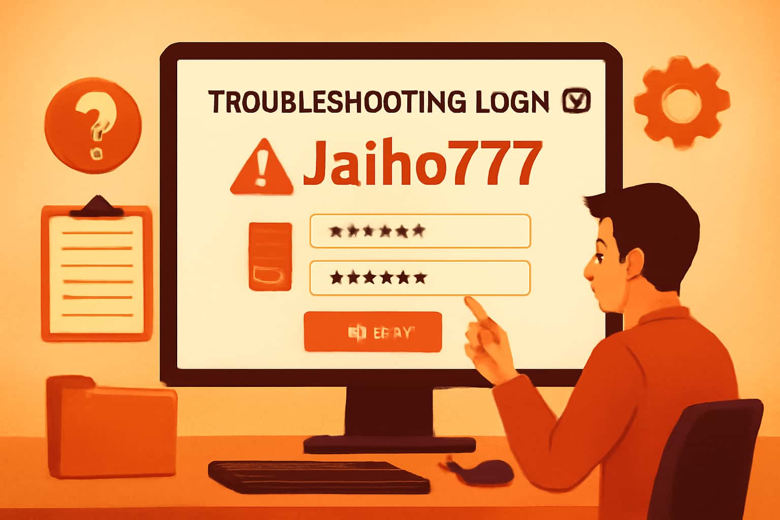 An informational scene showing troubleshooting steps for logging into Jaiho777.