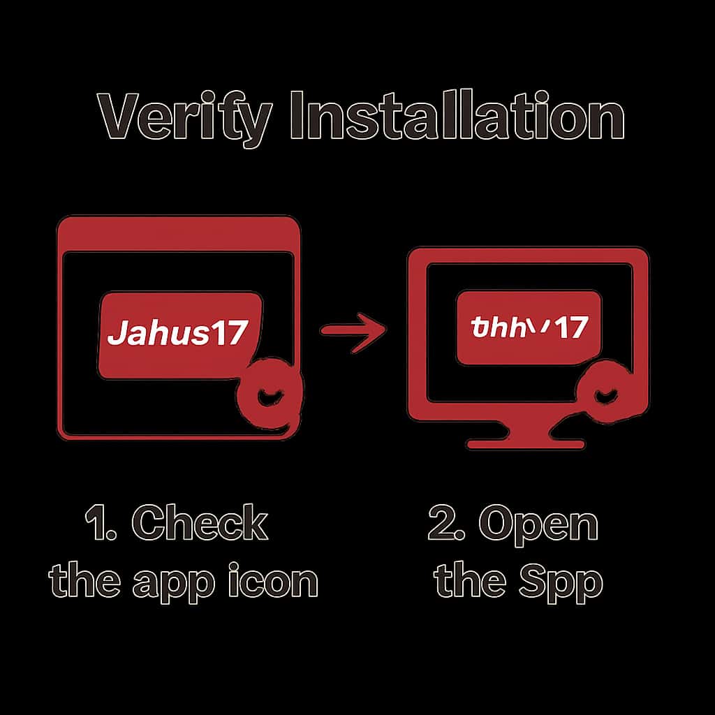An educational diagram illustrating the steps for verifying Jaiho777 installation.